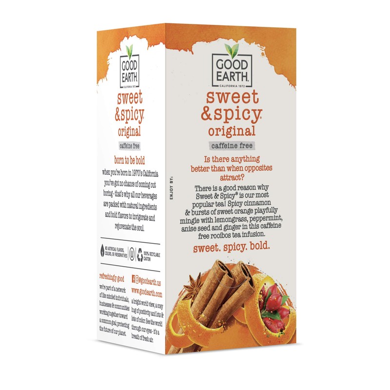Good Earth Herbal Tea, Sweet & Spicy, Caffeine Free, Packaging