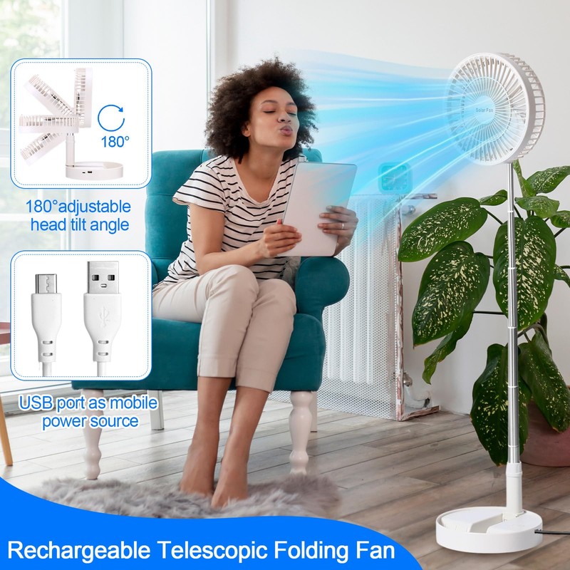 Aurelema Solar Battery-operated Portable Standing Fan with Solar Panel, 8"