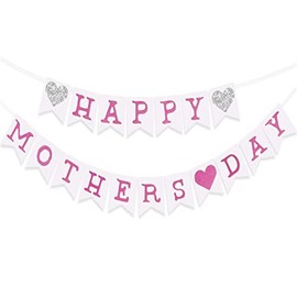 Soochat Happy Mother's Day Banner Pink Glitter Mothers Day Banner Garland Best Mom Ever Decorations Mother's Birthday Party Photo Backdrop Prop
