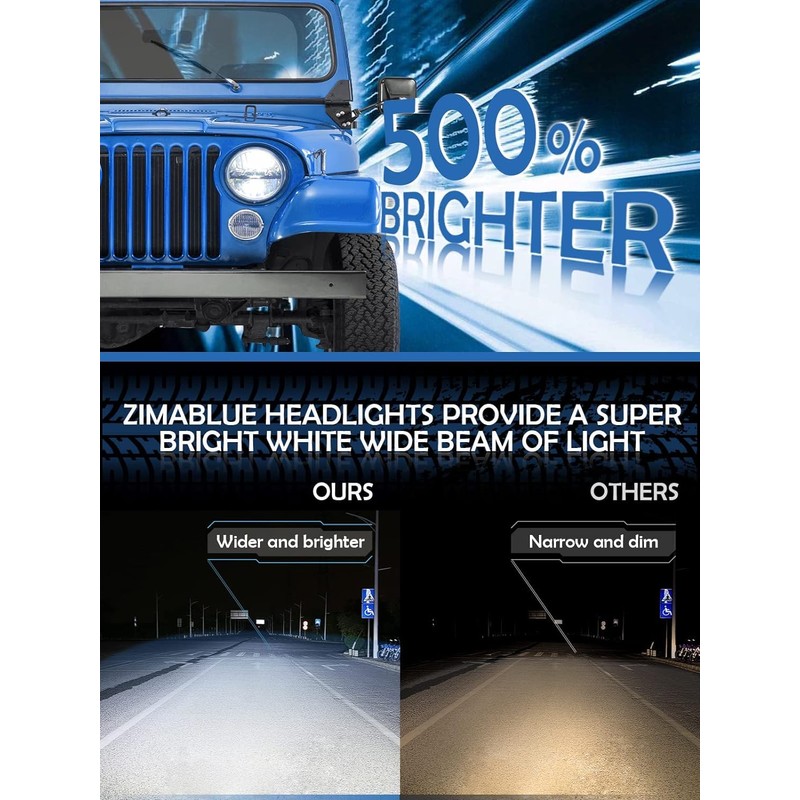 ZIMABLUE 7 inch LED Headlight 2PCS Cool White High Low