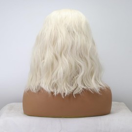 Xiweiya Wigs 14" Inches Curly Short Bob Wig Platinum Blonde Hair 13x3 Synthetic Lace Front Wig White Color with Middle Part Heat Resistant Fiber Hair for Women,Drag Queen Family Makeup Party Wear