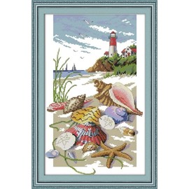 CRAFTiDA Cross Stitch Kits for Adults Pre-Printed Stamped Embroidery Kit 11CT 40x59cm DIY Craft Kit (Sea Shells)