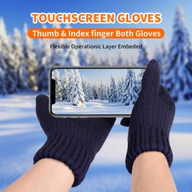Winter Warm Gloves for Men Women Thermal Touch Screen Gloves with Fleece Lining Soft Warm Knit Gloves for Skiing Cycling Hiking (Navy, One Size)