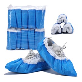yeecyclean 50Pcs Professional Disposable Shoe Covers,Boot Cover Waterproof,Dustproof,Non-slip,Booties Shoes Protectors Coverings,Made of White PP&90% Blue Laminated CPE,the Size Fit Most