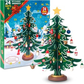 Christmas Advent Calendar 2024, 24 Days Countdown Advent Calendar with 30Pcs Santa Snowman Ornaments,12" Desktop Wooden Christmas Tree Xmas Party Supplies (Christmas Tree Advent Calendar 2024)