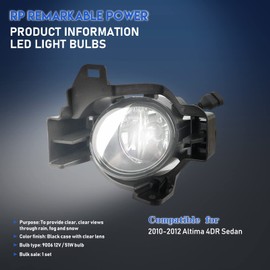RP Remarkable Power, LED Fog Lights for 2010 2011 2012 Altima 4Dr Sedan Bumper Light with LED Bulbs& Wiring Harness DRL Fog Lamp Kit FL12229