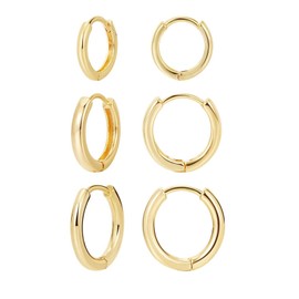 3 Pairs of Hoop Earrings Silver for Women, Small Gold-Plated Hoop Sets, Nickel-Free Earrings Silver/Gold for Girls Men, Silver, No Gemstone