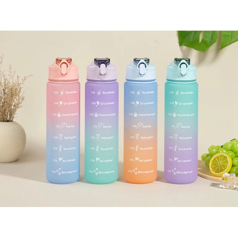 Leakproof Gradient Motivational Water Bottle 750ml with Time Marker and