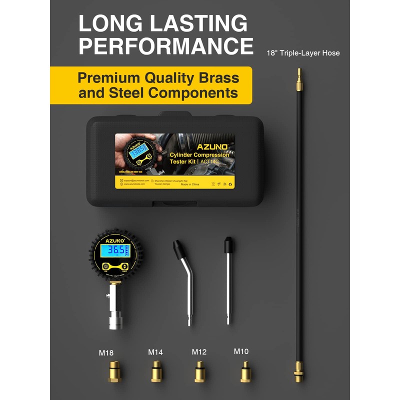 AZUNO Compression Tester Automotive, Digital Compression Gauge 200 PSI for