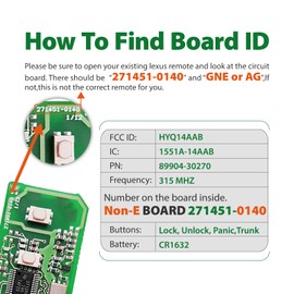Keylessbest Replacement for 2005 2006 2007 2008 Lexus ES350 IS250 IS350 GS300 GS350 GS430 GS450h GS460 LS460 LS600h GNE 0140 Board Key Fob HYQ14AAB 315MHz 4 Buttons