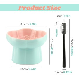 Meirivrn Ceramic Elevated Slow Feeder Cat Bowl, Tilted Flower-Shaped Cat Feeding Dish, Anti Vomiting, Whisker Friendly for Dry and Wet Food, Includes Cleaning Brush