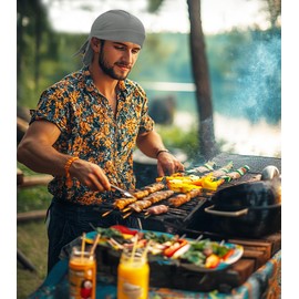 Sweat Wicking Do Rags Skull Caps, Cooling Hip Hop Hat, Beanie Durag Motorcycle Head Wrap Doo Rag Liner for Men Women (Grey)