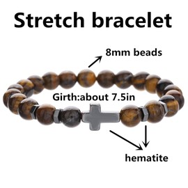 HYHONEY Beaded Bracelets Cross Bracelet for Women Men Lava Rock Turquoise Tiger Eye Natural Bracelet Anxiety Healing, One Size, Stone, stone