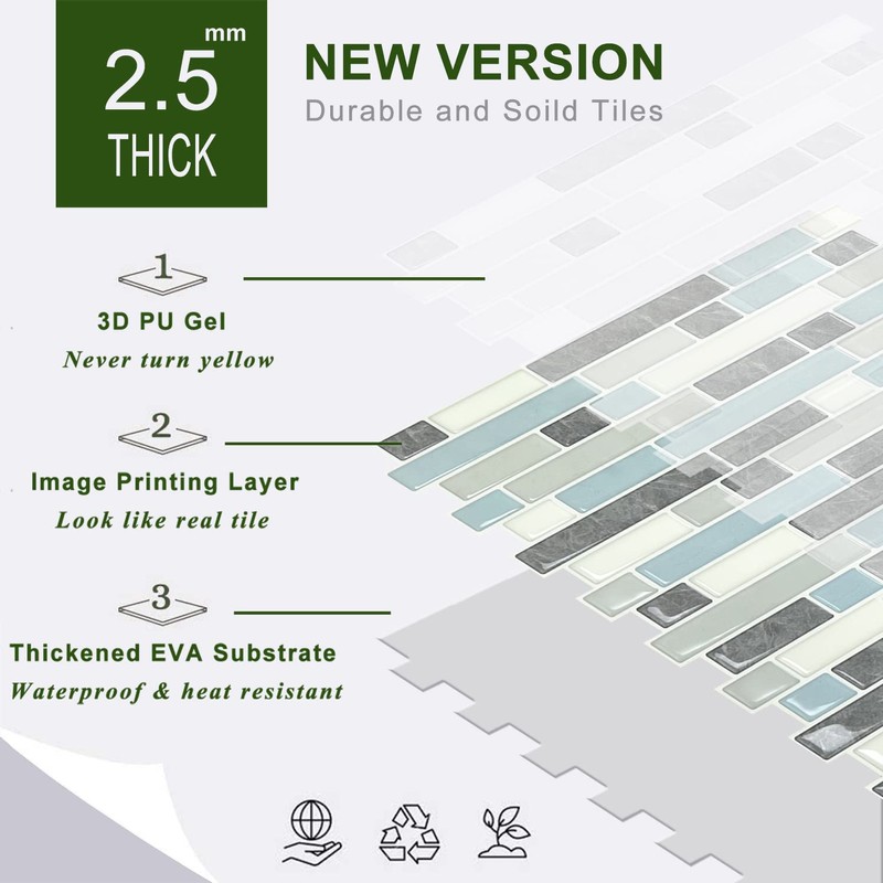 STICKGOO Thicker Design Peel and Stick Tile Backsplash, 12”×12”Stick on