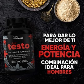 Ultra Testo | Precursor Para Hombres | Maca Negra, Fenogreco, Arginina, Diamina, Zinc, Vitaminas B6 y D. | 90 Cápsulas
