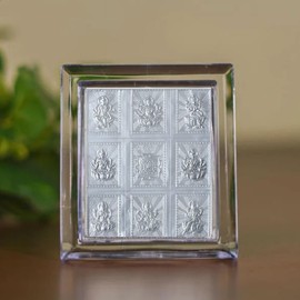 SHIJPIK 999 Pure Silver 12x9cm God Asht Laxmi Yantram/Ashtalakshmi Devi Yantra In Silver For Puja,Silver gift item,Car Dashboard Decor - Pack Of 1 (VSI0054)