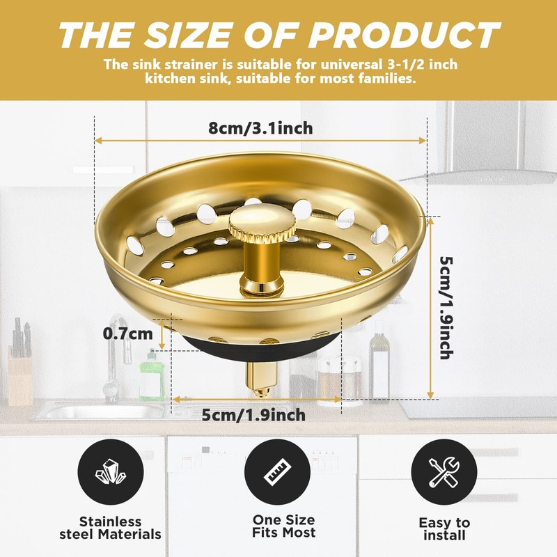 Retisee 2 Pcs Kitchen Sink Stopper Strainer Stainless Steel Drain