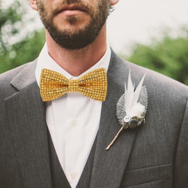 HOULIFE Rhinestone Bow Ties for Men Pre-tied Sequin Diamond Mens Women Tuxedo Bowtie with Adjustable Length for Wedding Prom (Gold)