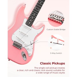 Vangoa 39 Inch Full Size Electric Guitar Beginner Kit Solid Body Pink SSS Pickups with Amp, Bag, Tremolo Bar, Strings, Tuner, Picks, Strap, Capo, Cable for Starter Girls Adults Teens