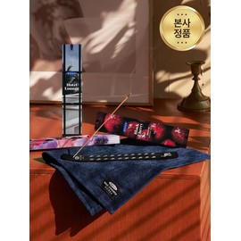 [Housewarming set] 3 types of perfume incense 25g + bloom mat + mango wood holder black + shopping bag (blue) / [집들이 세트] 퍼퓸 인센스 25g 3종 + 피움 매트 + 망고우드 홀더 블랙 + 쇼핑백(Blue)
