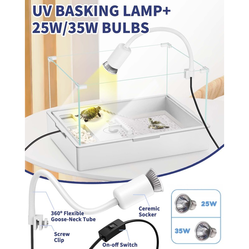 MoonOrange Turtle Aquarium Kit(Tank+Light+Water Pump), Acrylic Turtle Tank Starter Kit
