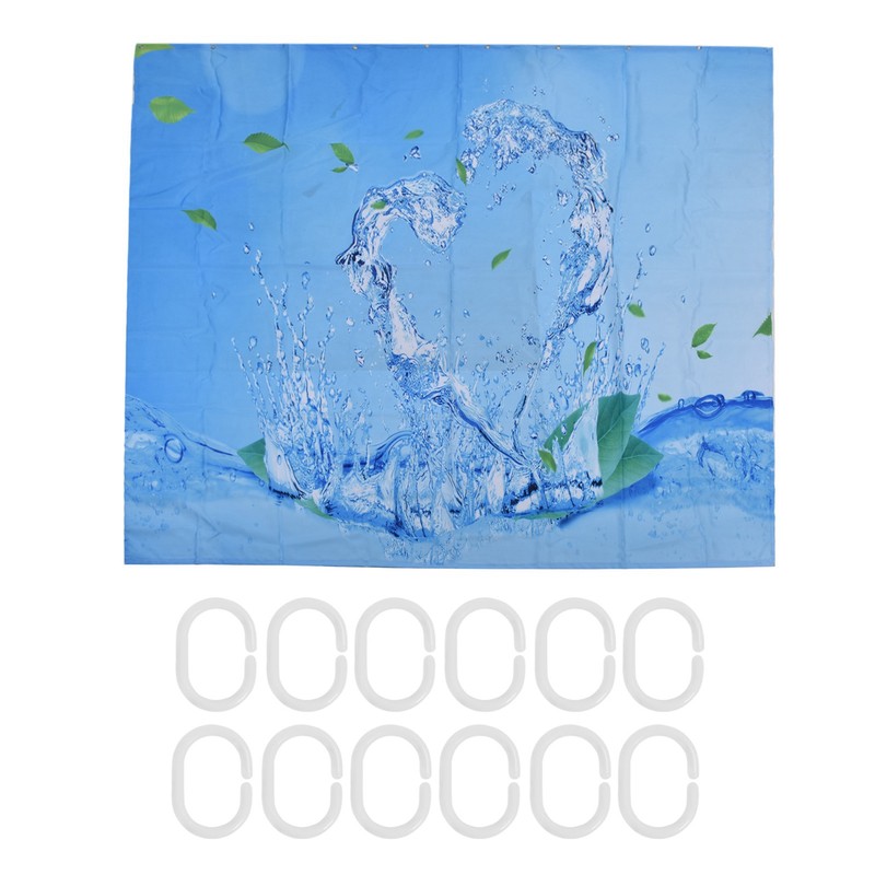 Shower Curtain Waterproof Polyester Blackout Curtain with Hook for Bathroom