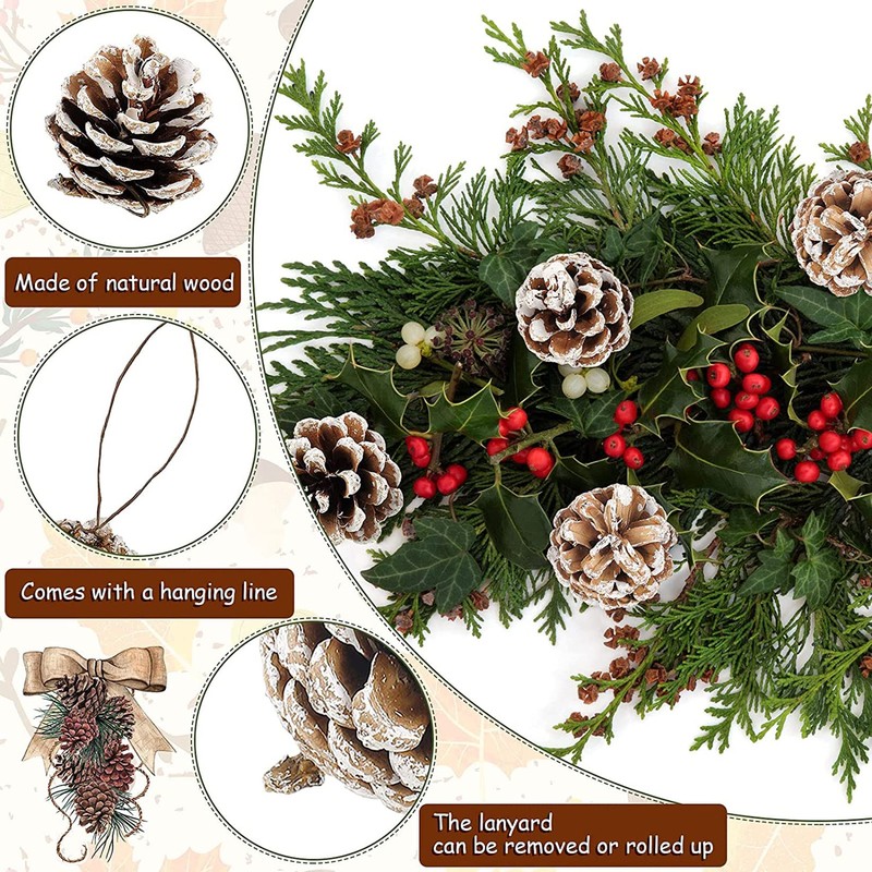 Pine Cone Christmas Tree Decorations, POTWPOT 20Pcs Snow Pine Cones