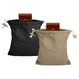 XDGBGFN Pack of 2 Bushcraft Equipment for Foraging, Mushroom Basket, Feeding Bag for Hiking, Foldable Leather Belt Bag, Foraging Drawstring and Buckle, Mushroom Foraging Belt Bag (Black & Khaki)