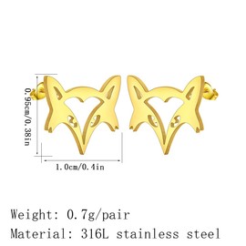 Cute Fox Earring Stainless Steel Minimalist Wild Canidae Stud Earrings for Women Men Animal Lover Jewelry Gift (gold)