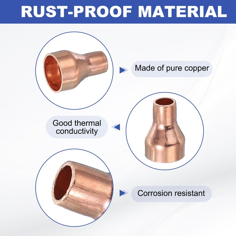 PATIKIL 5Pcs Copper Reducer 1/2" x1/4" ID Reducing Copper Coupling