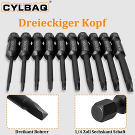 CYLBAQ Pack of 10 Triangle Screwdriver Bits 65 mm Hex Shank Triangle Head Screwdriver Bit 12/14/16/18/20/23/25/27/30 mm Magnetic Screw Bits, S2 Screwdriver Bit