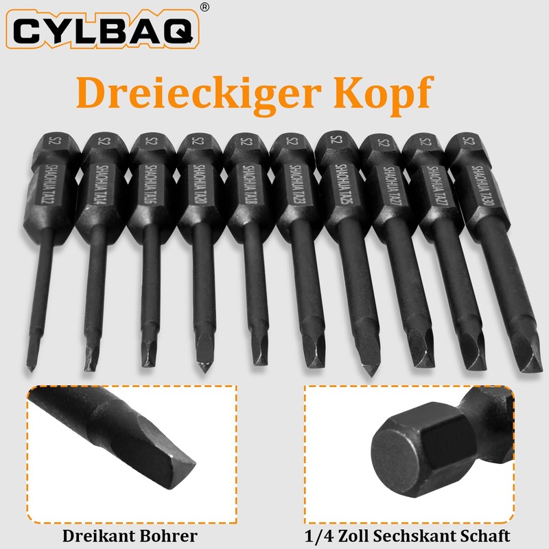 CYLBAQ Pack of 10 Triangle Screwdriver Bits 65 mm Hex