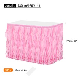 QUARKZMAN 14ft Pink Tulle Table Skirt, Tulle Curly Willow Table Skirt for Rectangular Tables, Ruffle Table Skirt for Birthday, Wedding, Gender Reveal Party