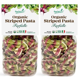 Food to Live Organic Striped Farfalle Pasta, 8.8 oz (Pack of 2) - Italian Artisan Tri-Color Bow-Tie Pasta. Made with Semolina, Beet and Spinach.