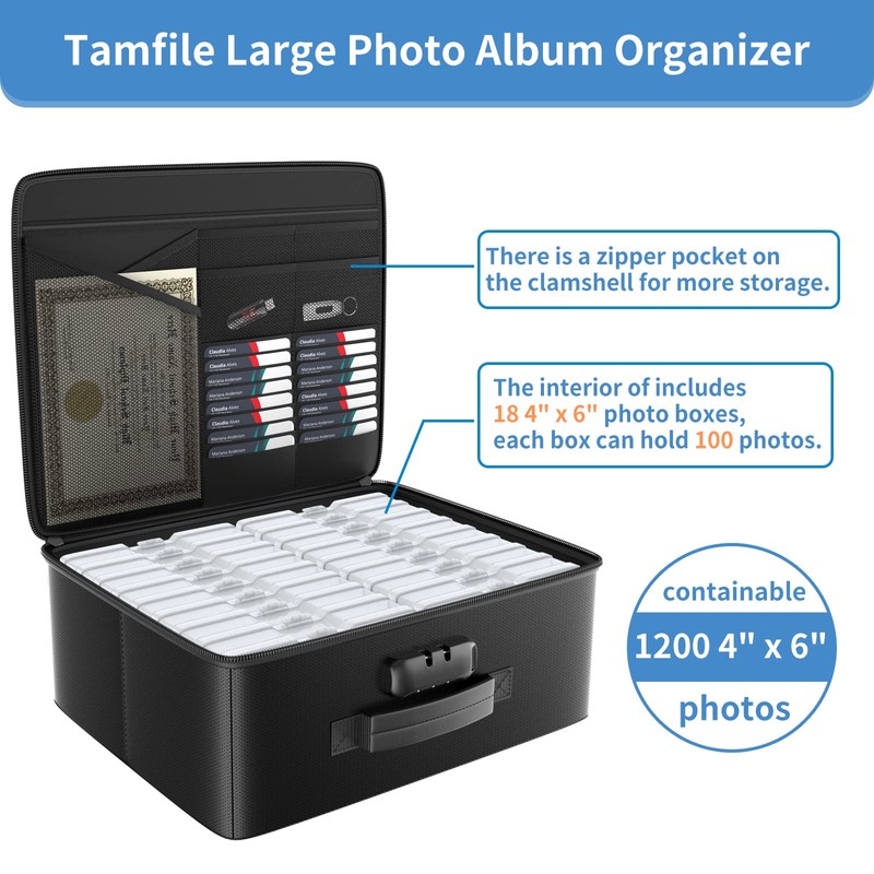 Fireproof Safe Photo Storage Box with 18 Inner 4" x