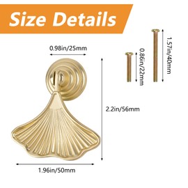 MOROBOR Ginkgo Leaf Shape Knob Handles, 2PCS Golden Drop Pendant Pull Handle, Hardware Drawer Single Hole Handle for Wardrobe Cupboard Closets Cupboard