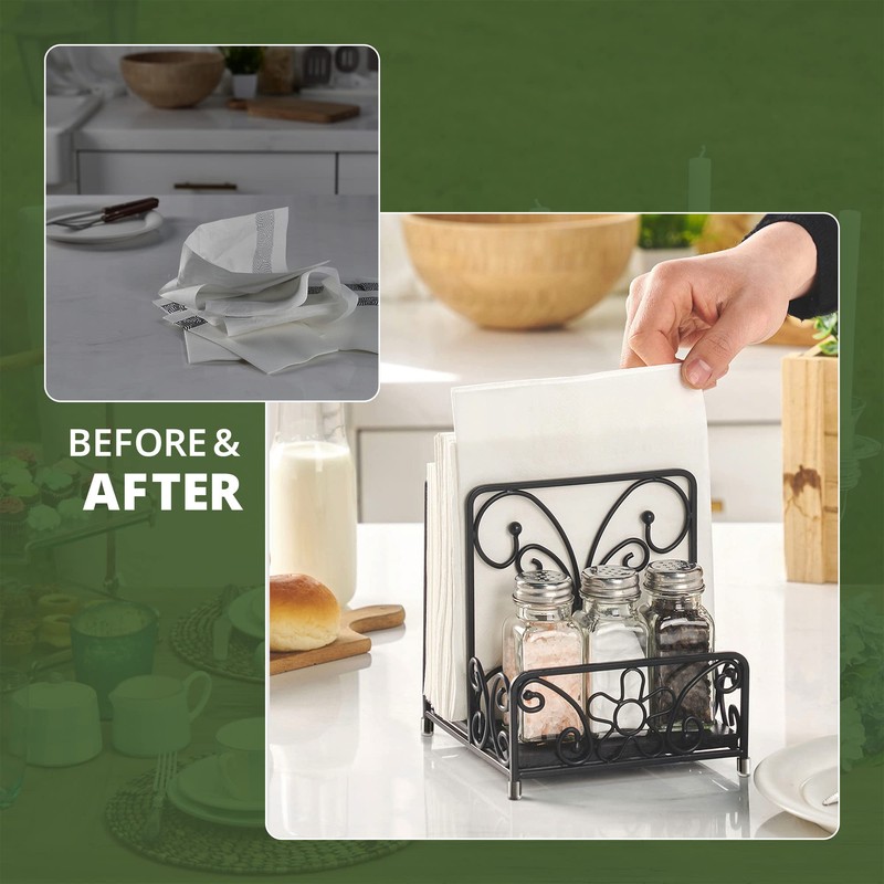 LEVIMETREE Napkin Holder – Metal Napkin Storage with Salt and