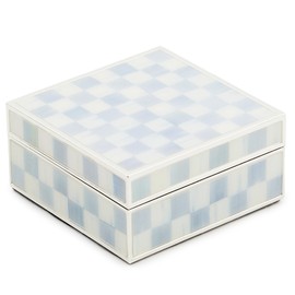 MACKENZIE-CHILDS Silver-Plated Trinket Box, Small Storage Box for Jewelry, Keepsakes, Ring Storage, or Gift Giving, Gray-and-White Sterling Check