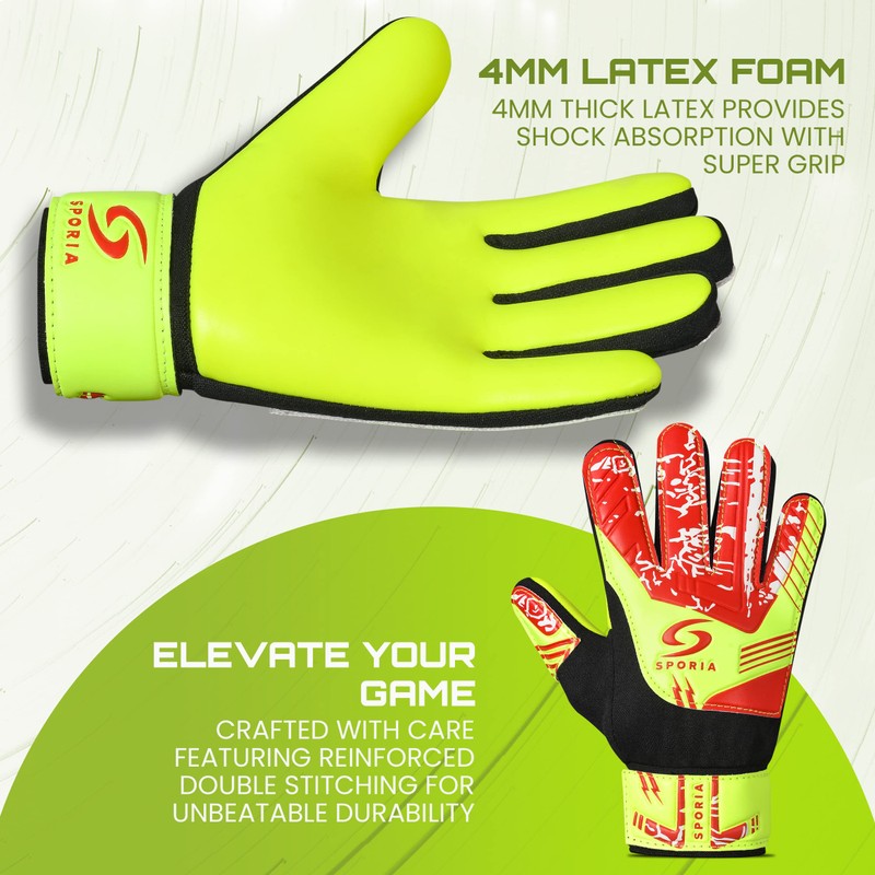 SPORIA Youth Goalie Gloves (Fluorescent Yellow, 7)