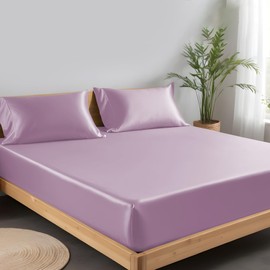 LINENWALAS Tencel Lyocell Fitted Sheet Only with Secure Snug Fit All Around Elastic 16 Inches Deep Pocket - Softest Cooling Eucalyptus Silk Bedding (Lilac, King)