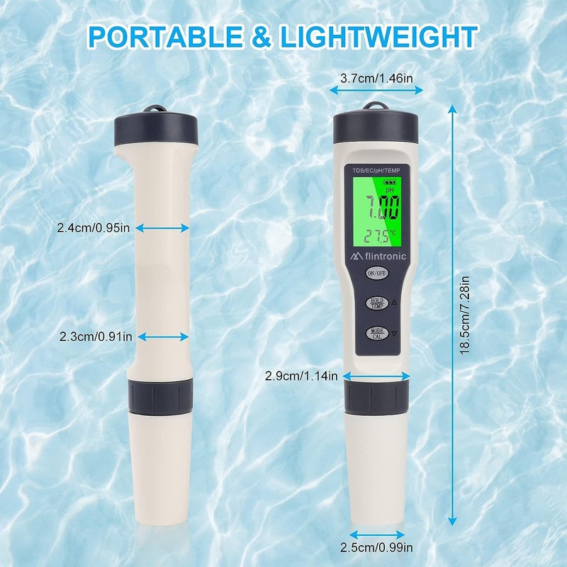 flintronic 4-in-1 PH Meter, PH/TDS/EC Temperature Tester with Backlight, 0-14