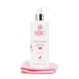 SBC Skincare Hydra-Collagen Replenishing Cream Cleanser with Skin Shammy – Hydrating Non-Foaming Face Cleanser with Marine Collagen & Shea Butter to Remove Makeup, SPF & Impurities, 300 ml
