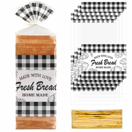 Printed Clear Plastic Bread Bags with Twist Ties, 40 Pieces, Buffalo Plaid,Clear Plastic Storage Bags for Homemade Bread Loaf, Rolls and Cookies (40)