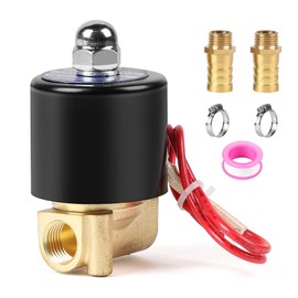 SWAWIS G1/4 Inch Brass Electric Solenoid Valve with 2 Pieces 1/4 Inch x 14 mm Connections, Direct Controlled, AC 220 V NC Brass Electric Solenoid Valve for Water Air Gas Oil