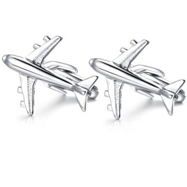 HONEY BEAR Airplane Plane Cufflinks for Men Shirt Steel with Gift Box Silver