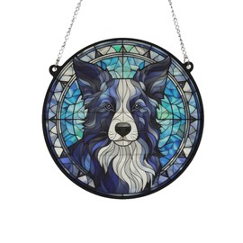 Image Industry Border Collie Long Haired Stained Glass Effect Suncatcher - Garden Gift - Dog Gift - Pet Memorial (19cm)