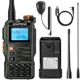 BAOFENG K63 Tri-Band Two Way Radio, UHF/VHF/1.25M Handheld Ham Radio K6, AM FM NOAA Receiver with 2600mAh Battery USB-C Port, 999CH, Wireless Freq Copy, Programming Cable, CHIRP Compatible, Camo Green