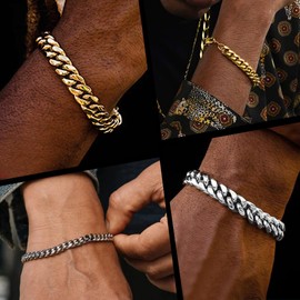 Mens Bracelet 10MM Chain 316L Stainless Steel Punk Curb Cuban Link Bracelet, 7.5"
