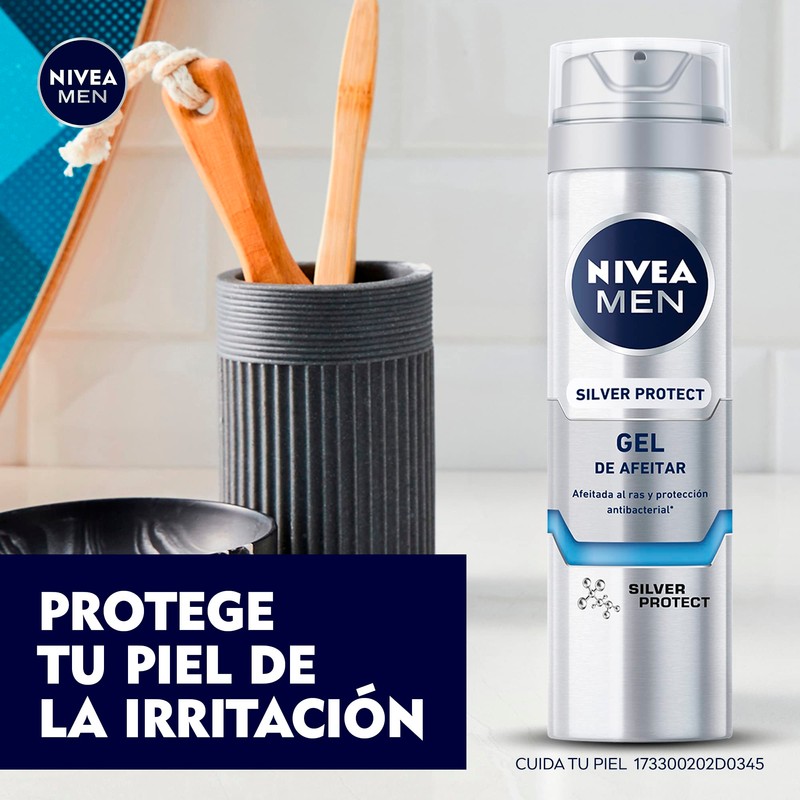 NIVEA 81358-03301-20 Men Gel de Afeitar Silver Protect, 200 ml,