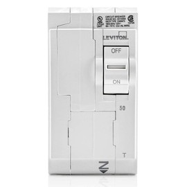Leviton 50A 2-Pole Plug-On Standard Branch Circuit Breaker, Thermal Magnetic, 120/240 VAC, LB250-T, White